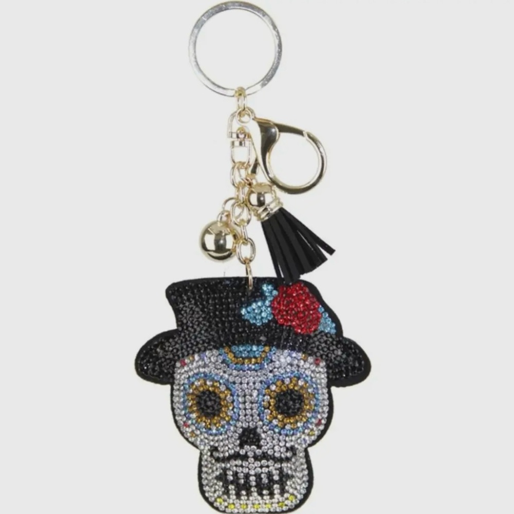 Skull Crystal Pendant Keychain with Hat NWT - Picture 4 of 5